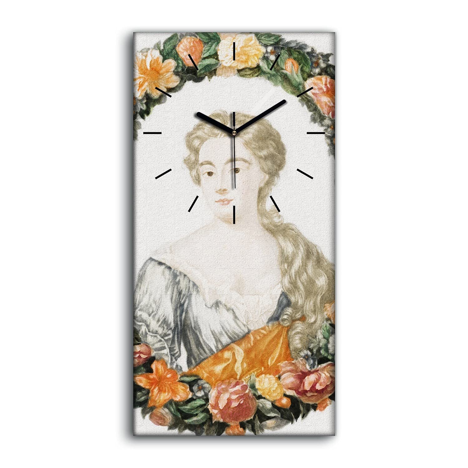 Horloge sur toile silencieuse 30x60cm avec art moderne mural fleurs
