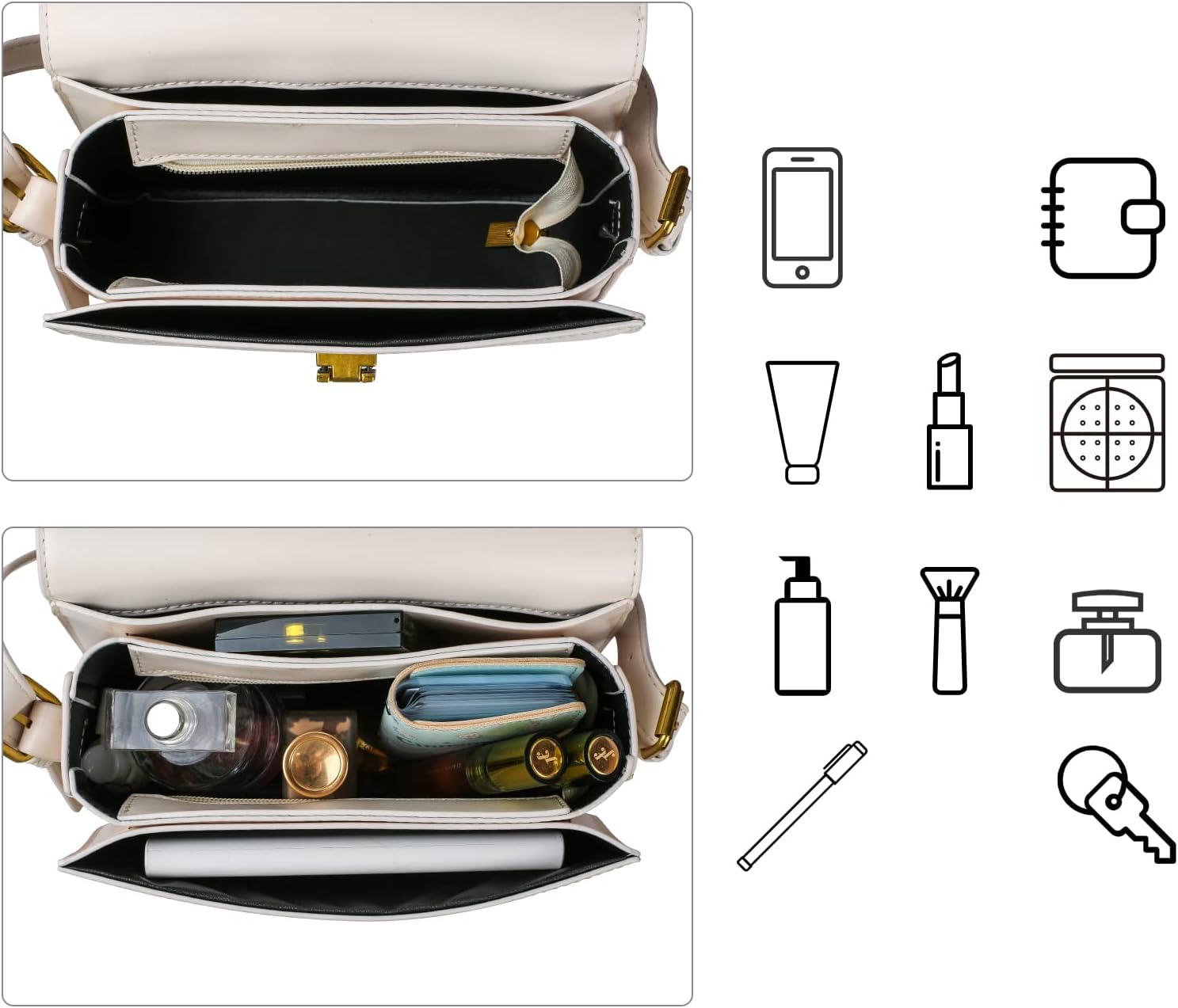 Women's Shoulder Bag Messenger Handbag Preppy Style Female Crossbody Bag Retro Purse Designer Briefcase (Beige) - Image 5