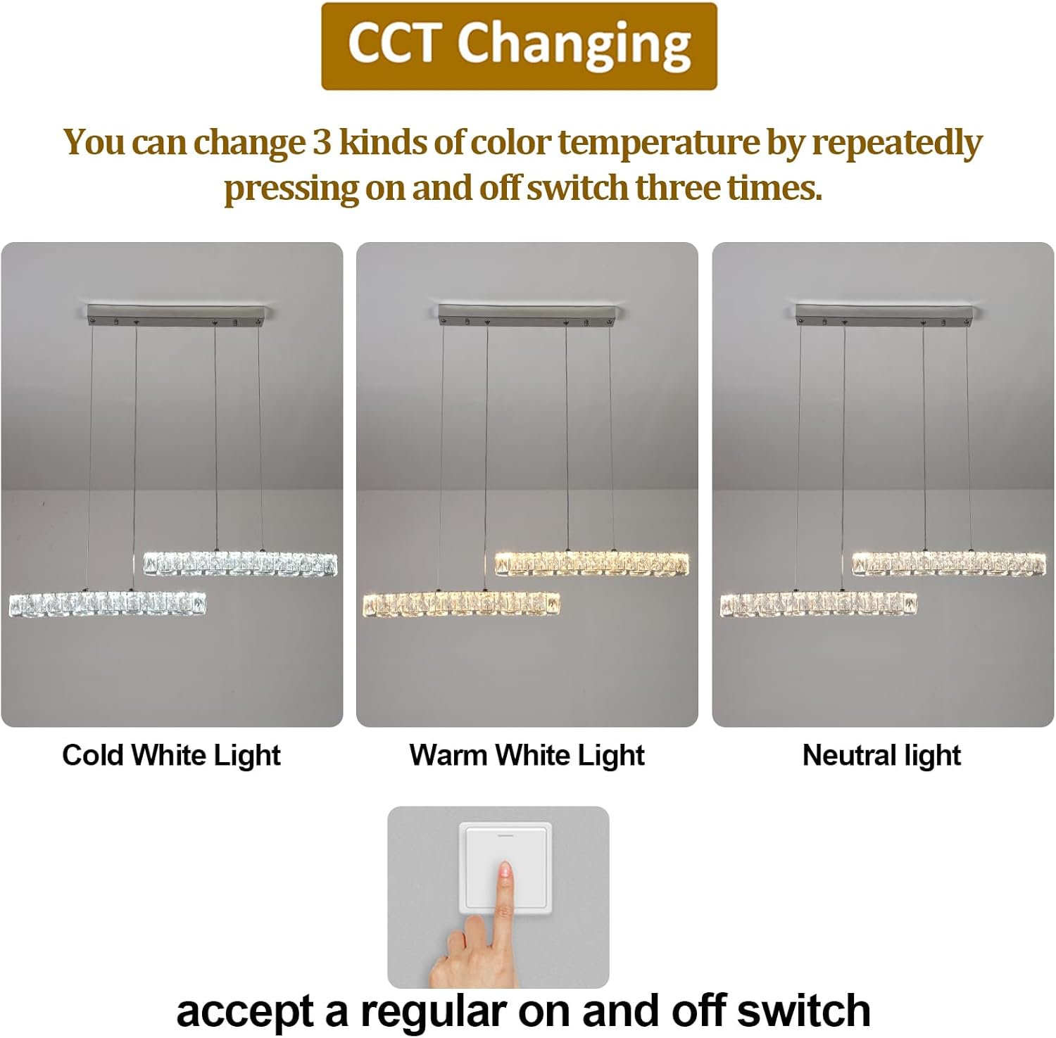 Pendant Light, Modern LED Crystal Chandelier Ceiling Light Fixture, Adjustable Height Hanging Light Pendant Lamp for Kitchen Island, Dining Room, Living Room, Bedroom