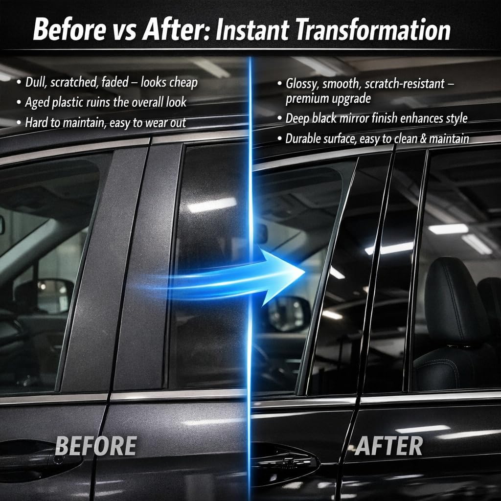 A Set Window B Pillar Post Cover Trim Molding Kit fit for 2016-2022 Honda Pilot Accessories with Gloss Black Self-Adhesive
