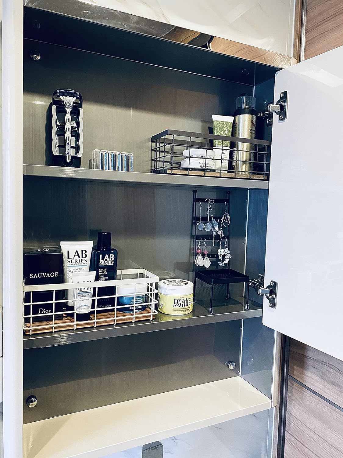 HUA HUALINK- Small Metal Wire Storage Basket, Detachable Wood Base Storage Organizer Bin Basket for Kitchen Cabinets, Bathroom, Pantry, Garage, Laundry Room - Brown - Image 7