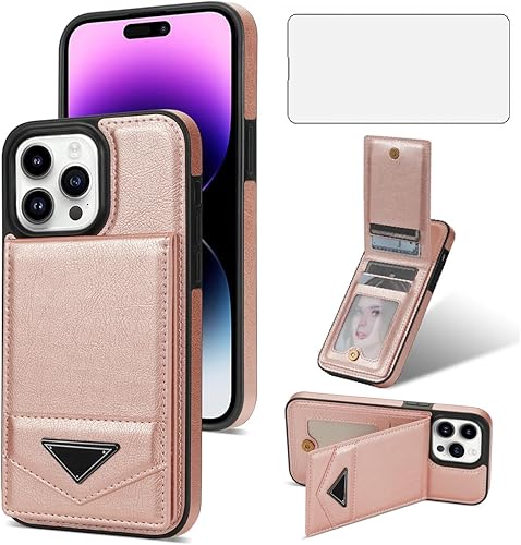 Asuwish Funda de teléfono para iPhone 15 Pro de 6.1 pulgadas con protector de pantalla RFID delgado soporte para tarjeta de crédito, accesorios para