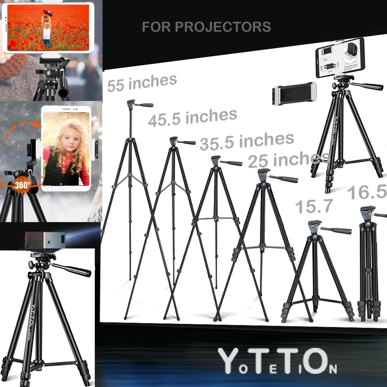 55" Aluminum Phone & Camera Tripod, Extendable Cell Phone Tripod Stand Compatible with iPhone/Android/Action Camera is Perfect for Live Streaming/Video Recording/Selfies