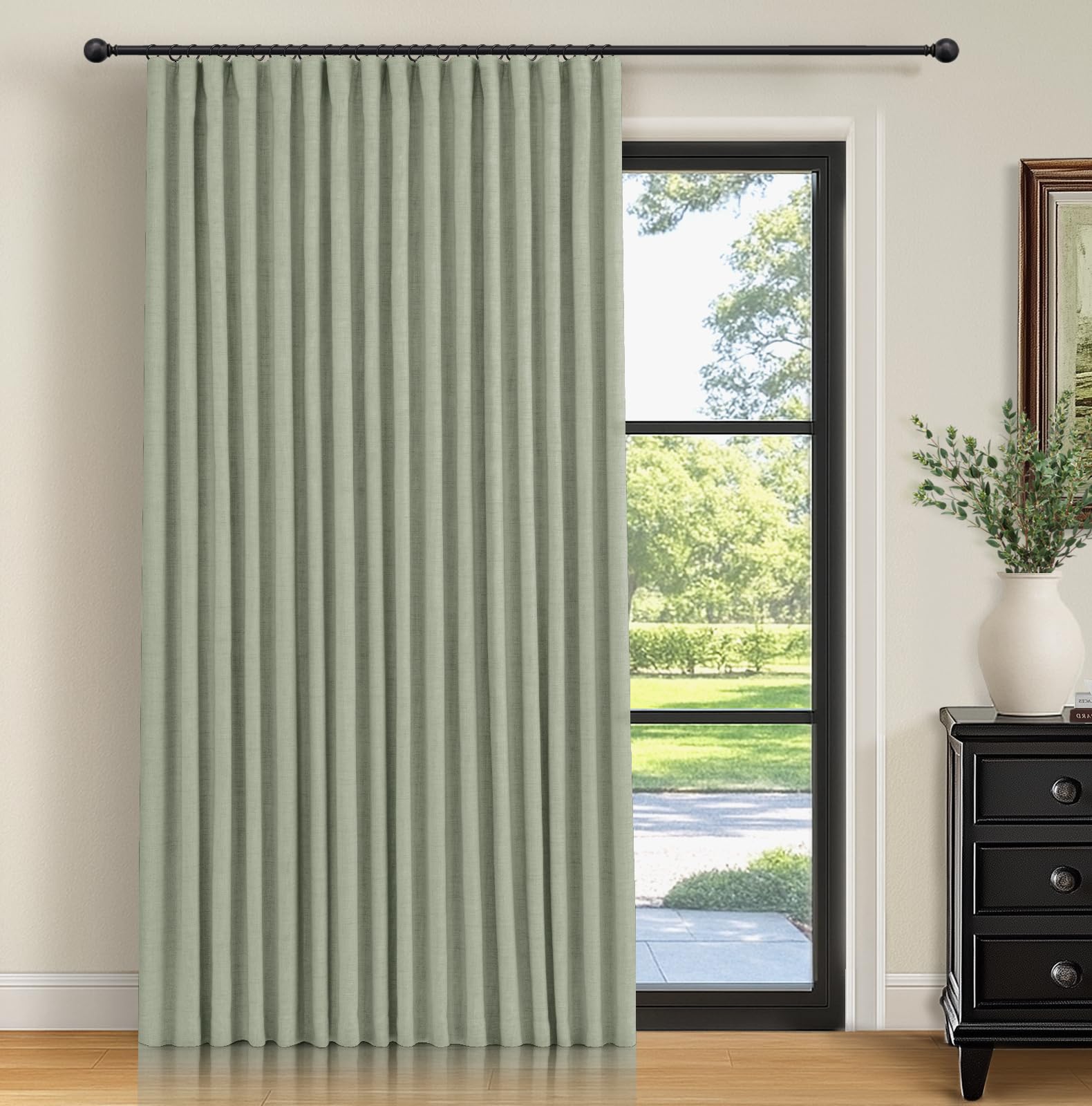 INOVADAY Linen Textured 100% Blackout Sliding Door Curtains 102x84 Sage
