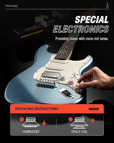 Miniatura 5 de Donner DST-152R Guitarra eléctrica, kit de guitarra eléctrica para principiantes de 39 pulgadas, pastilla HSS con bobina dividida, kit de iniciación