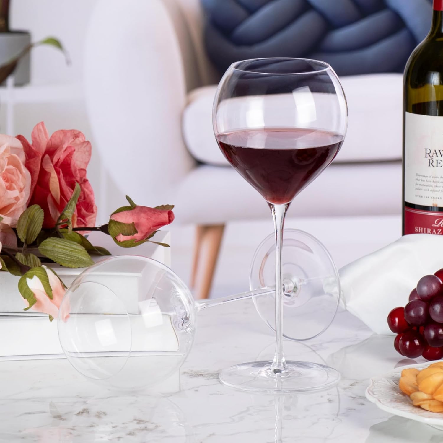 Wine Glasses Crystal Red and White Wine Glasses Set of 2, 18.6oz Hand Blown Bordeaux Wine Glass with Long Stem, Thin Rim Large Glassware for Wine Tasting, Birthday Gift, Party, Anniversary (XH027)