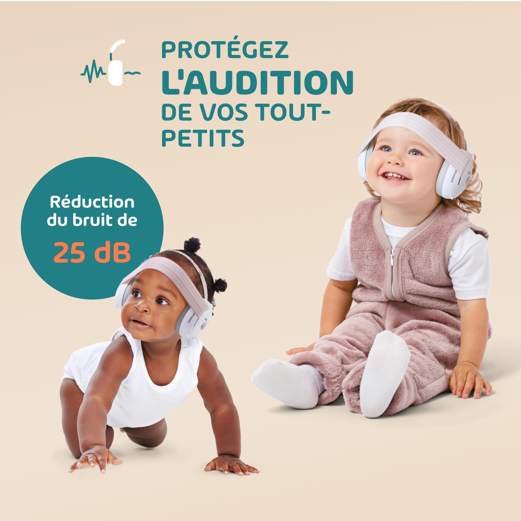Babeprotect - Ear Protect - Casque Anti Bruit Bébé - Protection Auditive Certifiée CE 25 dB - Réglable et Confortable - Sommeil Amélioré - Idéal Avion, Fêtes, Déplacements - 0 à 36 Mois