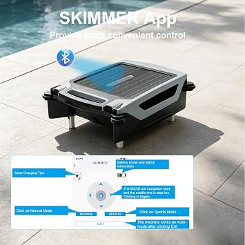 Solar Pool Skimmer Robot, App Control 24/7 Auto Cleaner