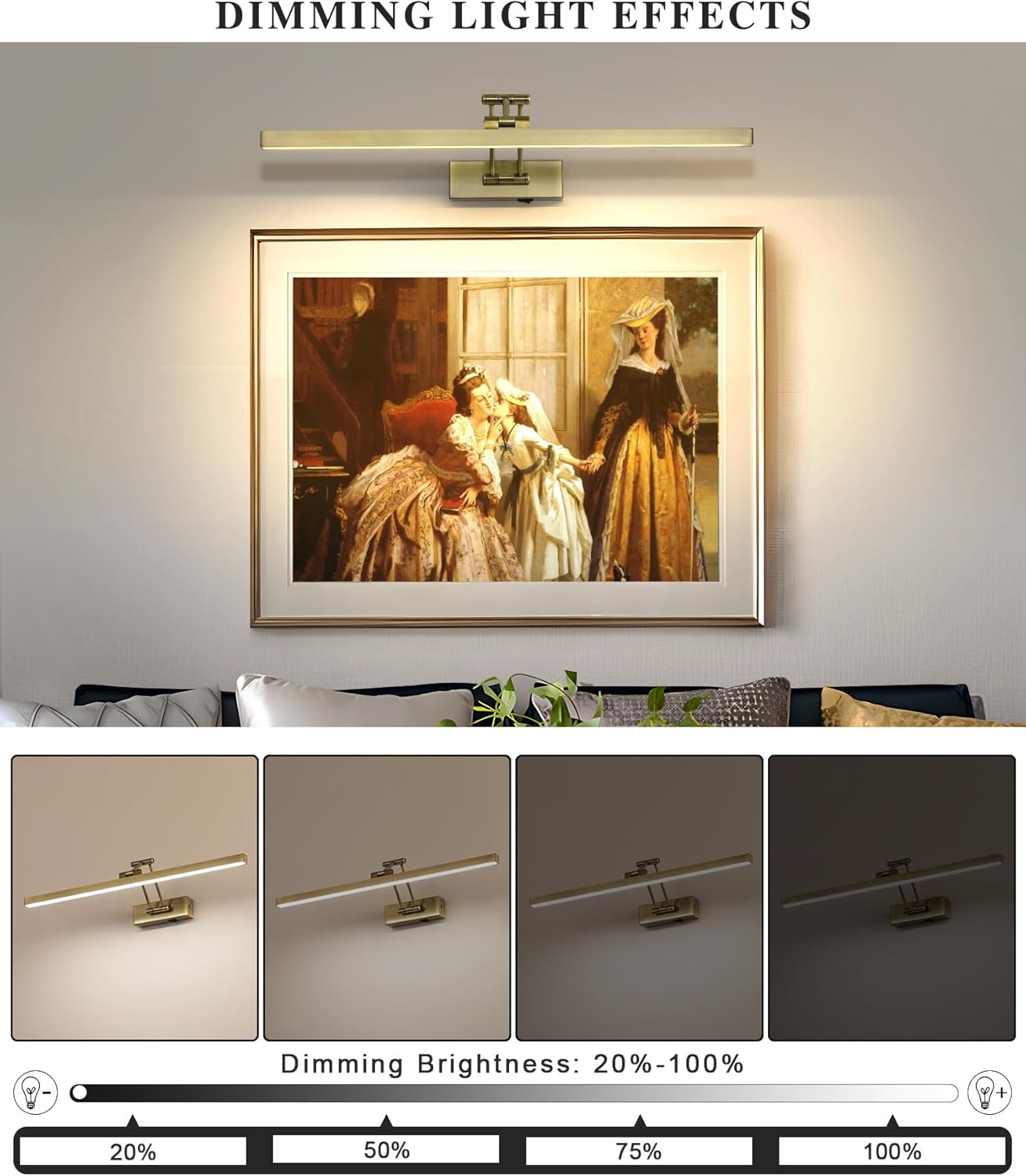 5W LED Wireless Picture Lights with Remote and Timer 23.6'' Inch Rechargeable Antique Bronze Gallery Lighting Battery Operated Art Lights Over Frame Portrait