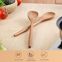 Vista 5 de GinSent 2 cucharas de madera para cocinar, cucharas de madera de 14 pulgadas, cucharas de cocina de agarre cómodo, cuchara de madera, utensilios