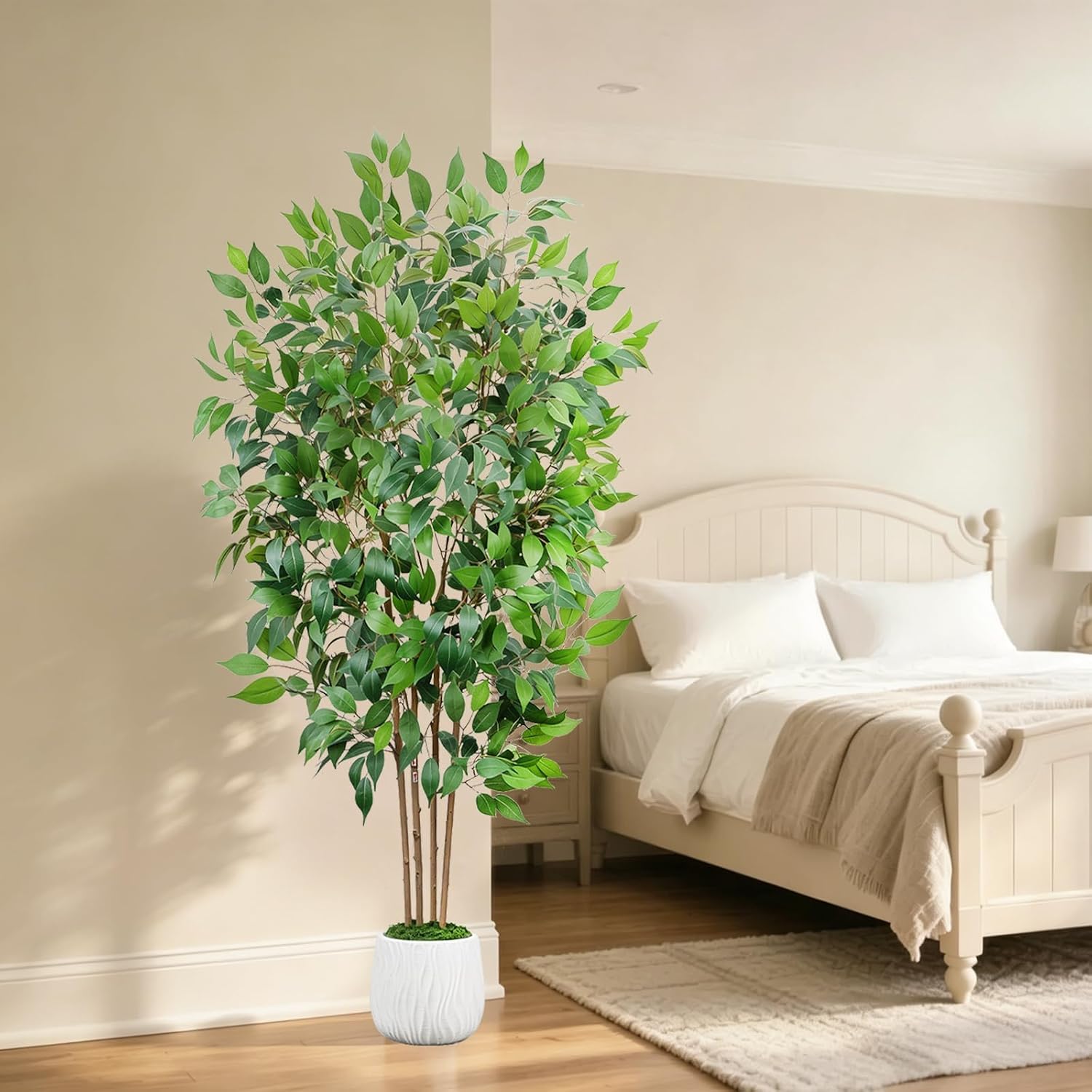 Plantes Artificielles Interieur 180 cm Ficus Artificiel Exterieur | Plante Artificielle Grande avec Blanc Pot Arbre Artificiel Ficus Fausse Plante Décoration de Bureau Maison Salon Jardin