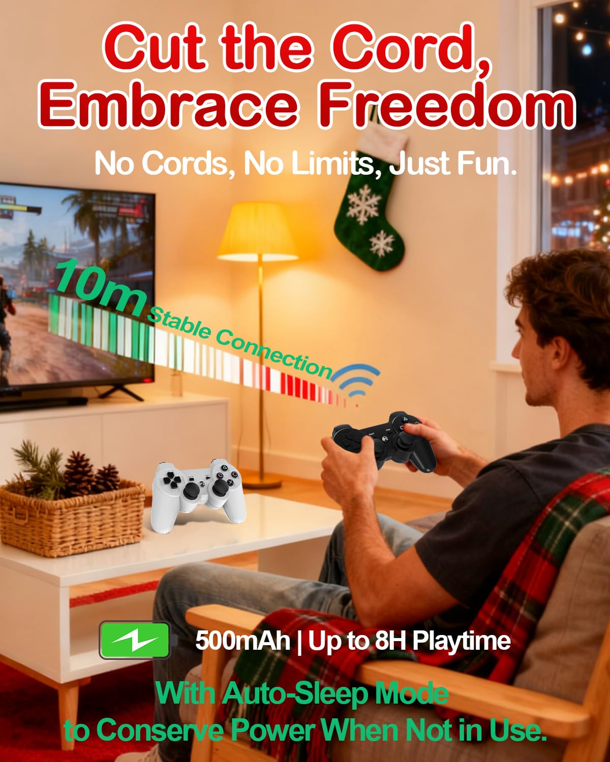 Replacement for PS3 Controller,2 Pack Wireless Controllers for PlayStation 3,Slim,Pro,Dual Shock Remote Control with 6-Axis Motion,Bluetooth Gamepad with 500mAh Battery,Cheap Ideal Gift,Black White - Image 3