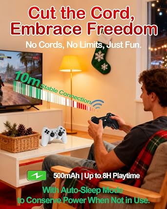 Enstixsm Replacement for PS3 Controller,2 Pack Wireless Controllers for PlayStation 3,Slim,Pro,Dual Shock Remote Control with 6-Axis Motion,Bluetooth Gamepad with 500mAh,Cheap Ideal Gift,Black White