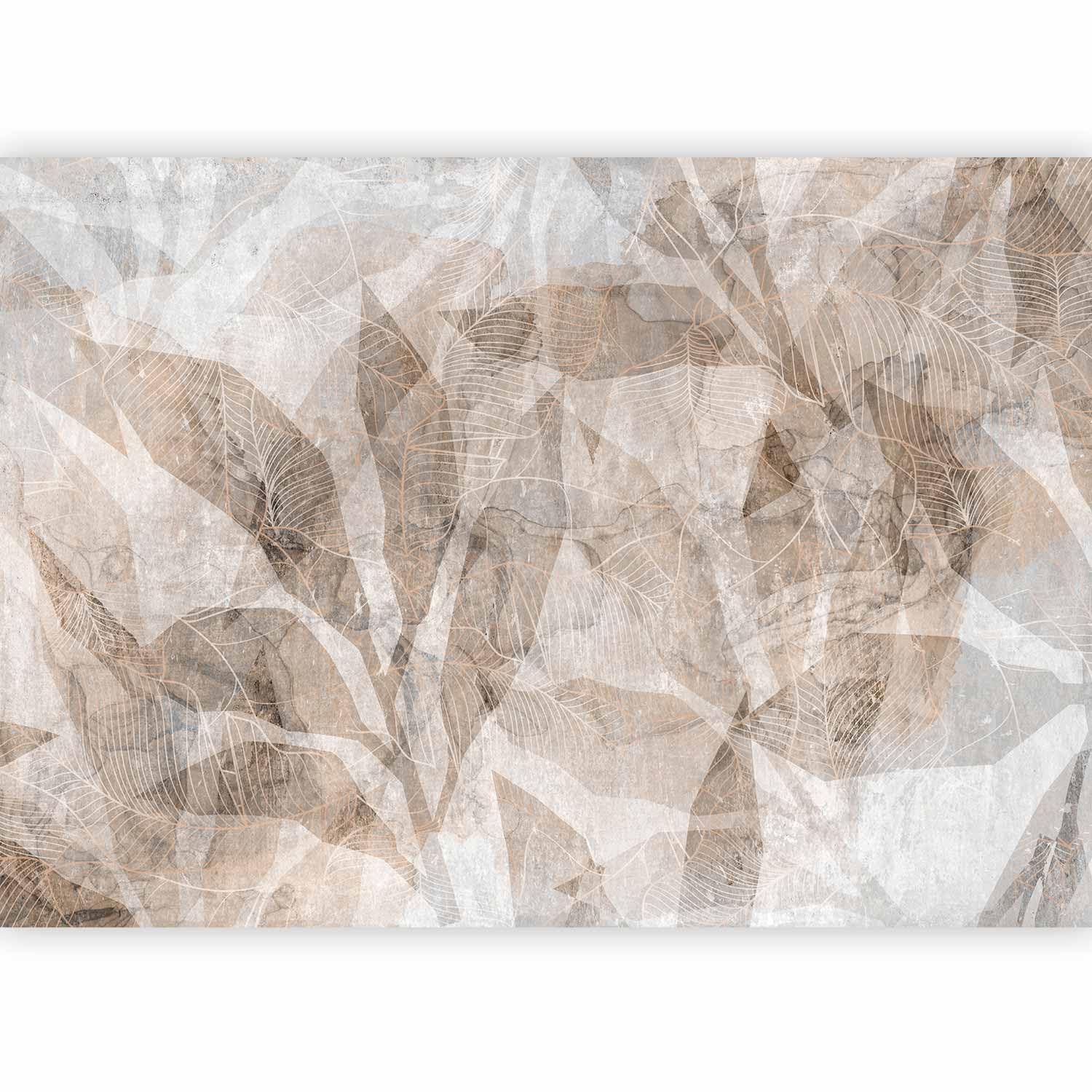 Papier peint panoramique au design unique et moderne feuilles grises