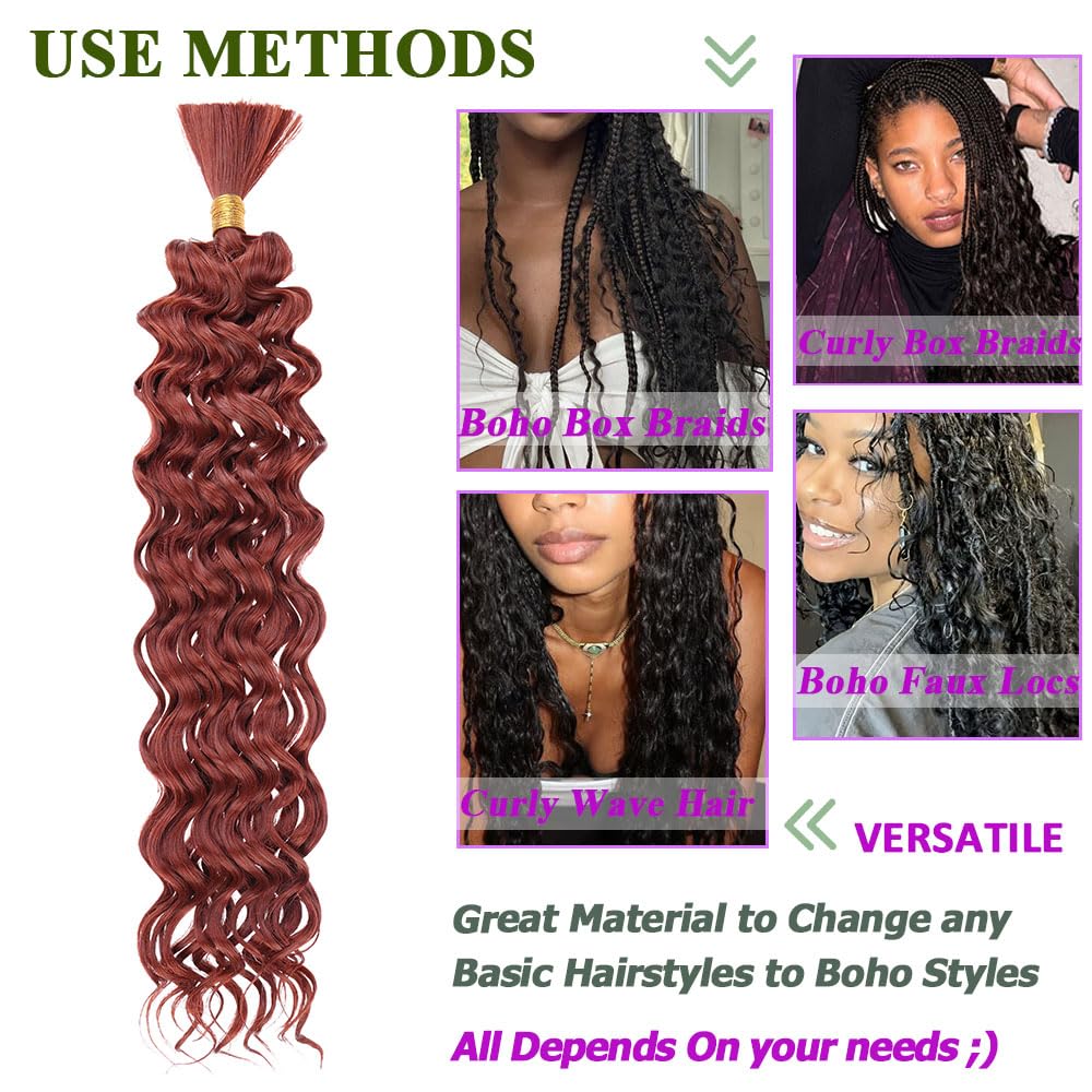 Kachanaa 18 Inch Deep Wave Crochet Human Hair 20 Mixed Human Hair for Boho Box Braids 2 Bundles Copper Red Deep Wave Curly Braiding Human Hair Extensions for Braiding /350# - Image 4