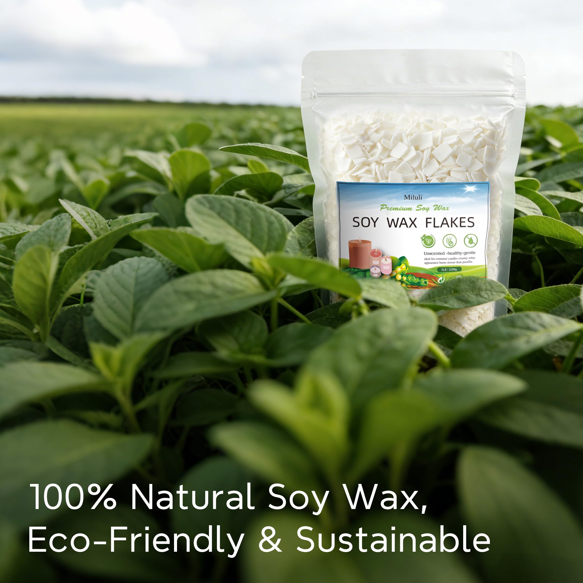 Miluli Copos de cera de soja 100 % natural para hacer velas, ecológicos, combustión limpia, suministros de velas de bricolaje, seguros y puros, 5 libras