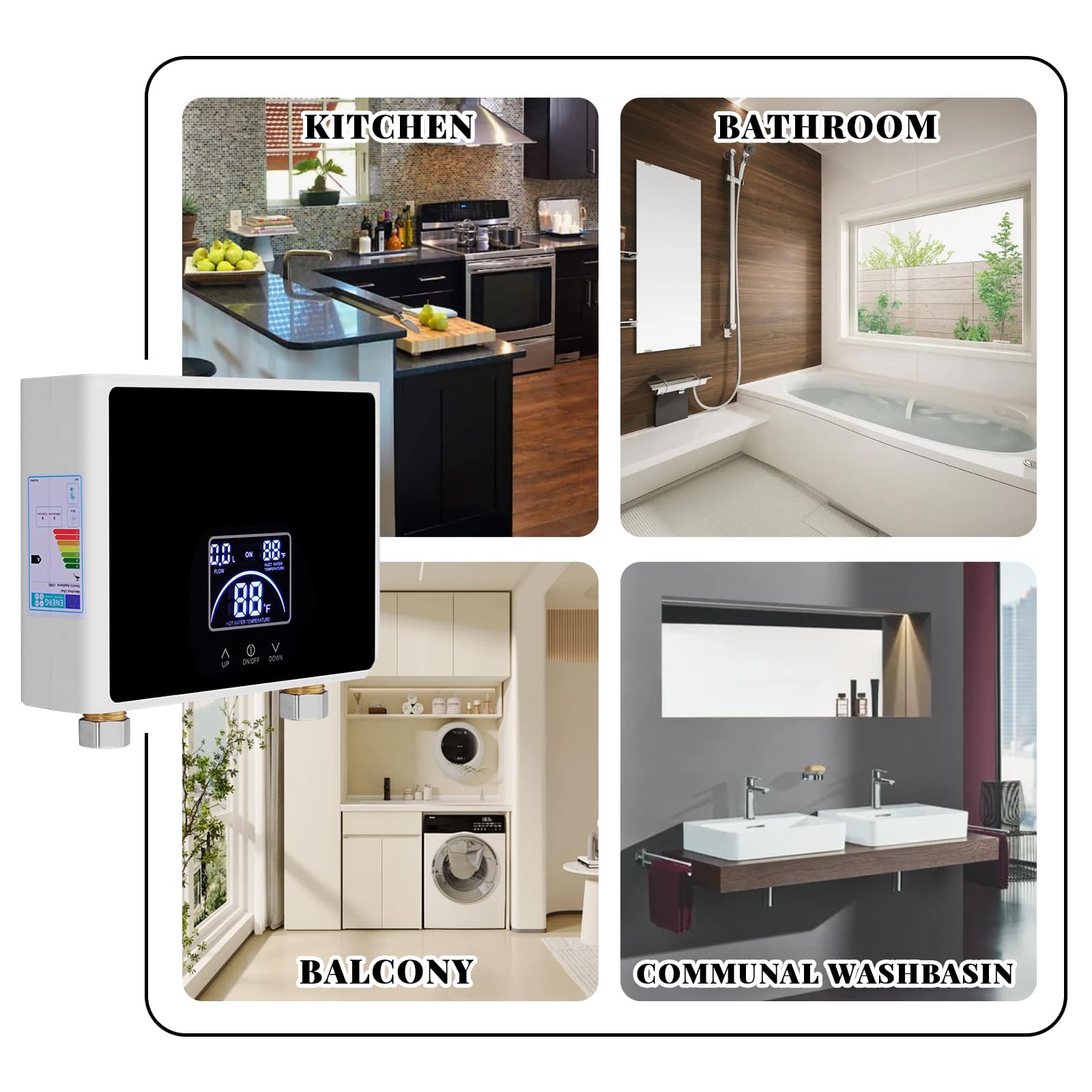 Chauffe-eau Instantané, 5500W Chauffe-eau électrique avec Écran LED | Mini Chauffeeau 230V pour Cuisine et Douche Salle de Bain, Sans Prise, Résistant à la Pression, Chauffage Rapide,Étanche IPX4