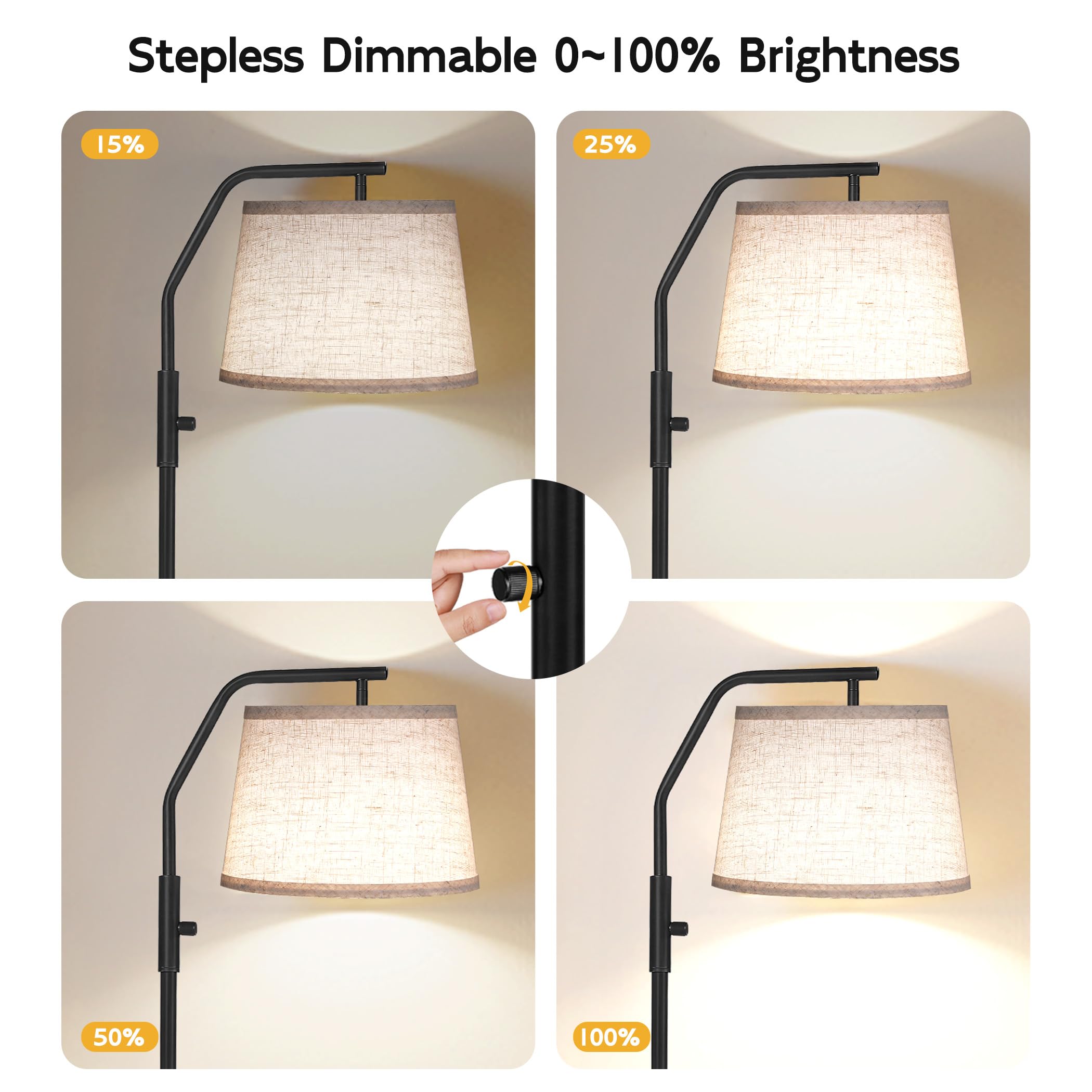 Lámparas de pie para sala de estar, bombilla de 9 W incluida, lámpara alta para dormitorio con cabezal ajustable, lámpara de pie moderna, lámpara de pie de arco regulable 0-100% para comedor 3