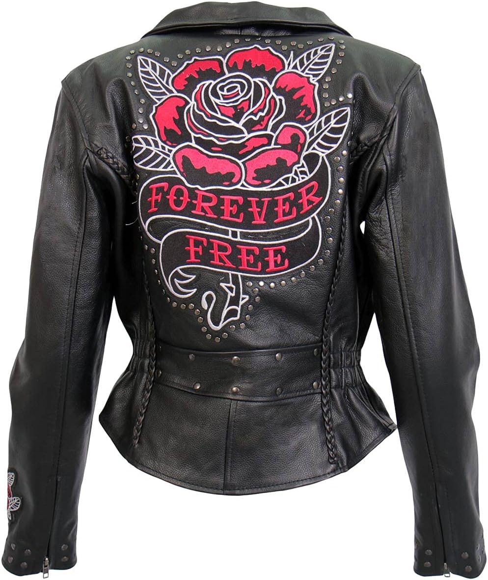 Hot Leathers Women's Leather Motorcycle Riding Jacket (JKL2001-BLACK, X-Large)