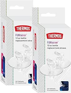 Thermos FUNtainer 12 Ounce Insulated Kids Water Bottle Replacement Straws, 2 Pack