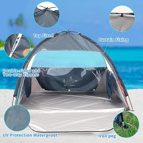 Miniatura 3 de Lucky Castle Tienda de campaña de playa para bebés, ligera y fácil de instalar, protección solar para niños y niños, toldo para bebés y niños