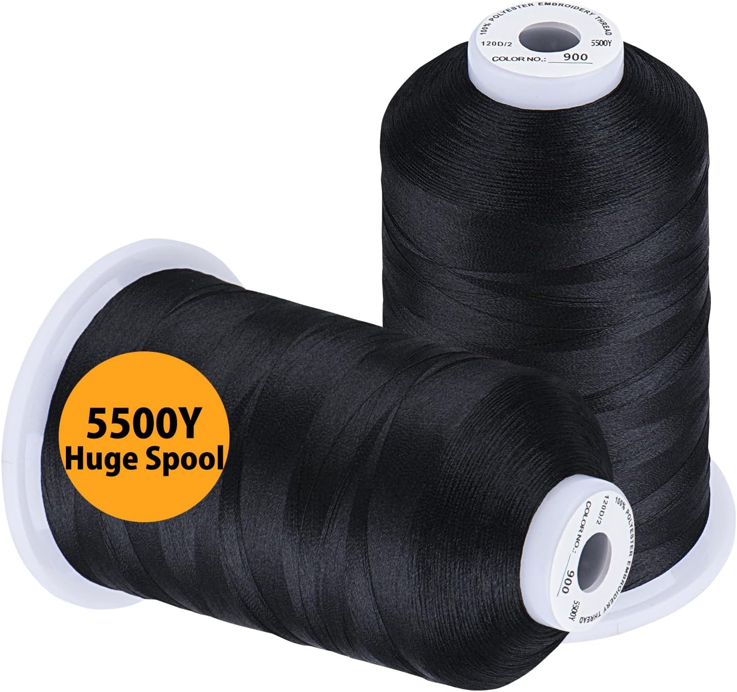 Simthread Embroidery Thread 5500 Yards Black 900, 2 Huge Spools 40wt Polyester for Brother, Babylock, Janome, Singer, Pfaff, Husqvarna, Bernina Machine