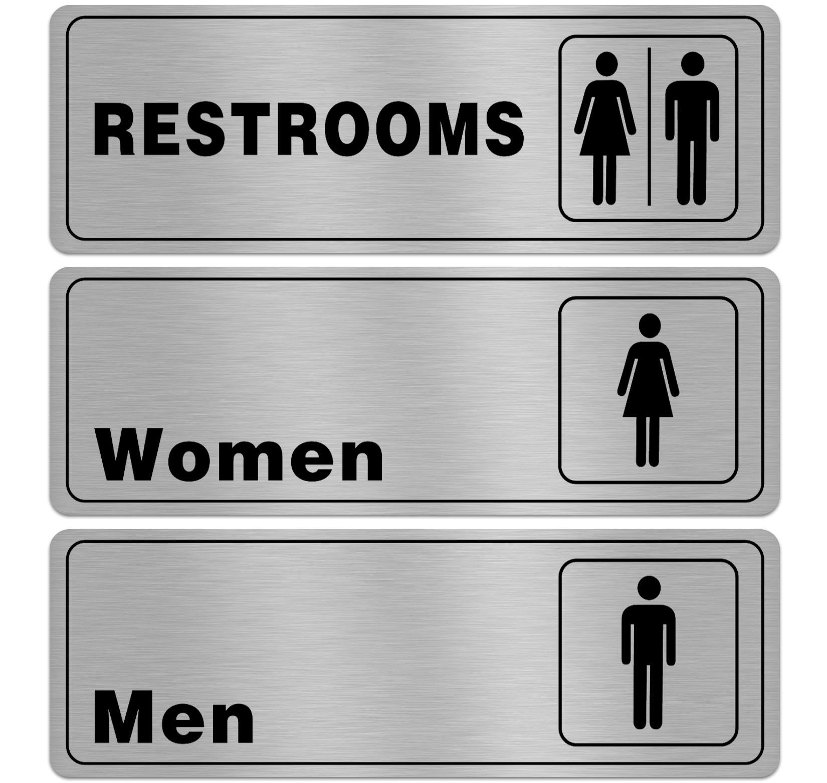 Restrooms Sign 9x3 Inch Aluminum Silver Sign for Men and Women Bathroom Signage for Business Self-Adhesive Metal Door Wall Signs Waterproof