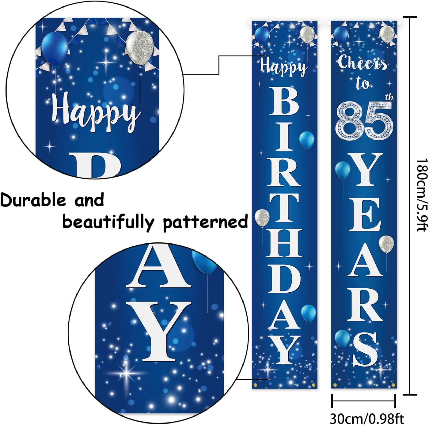 Happy 85th Birthday Yard Sign Door Banner - Cheers to 85 Years Birthday Party Decorations Supplies for Men Women - Blue image 2