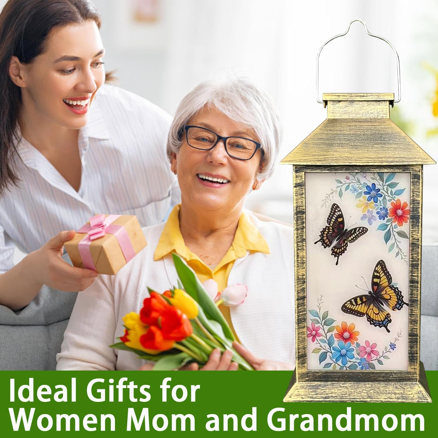Solar Lantern Solar Outdoor Decorative Lights Unique Butterfly Waterproof Hanging Lantern Gift for Mom and Grandma for Garden Yard (Butterfly)