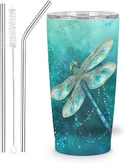 Dragonfly Tumbler with Lid and Straw for Women Leakproof Travel Coffee Mug Double Wall Insulated Cups 20OZ Gifts for Office Kitchen Outdoor