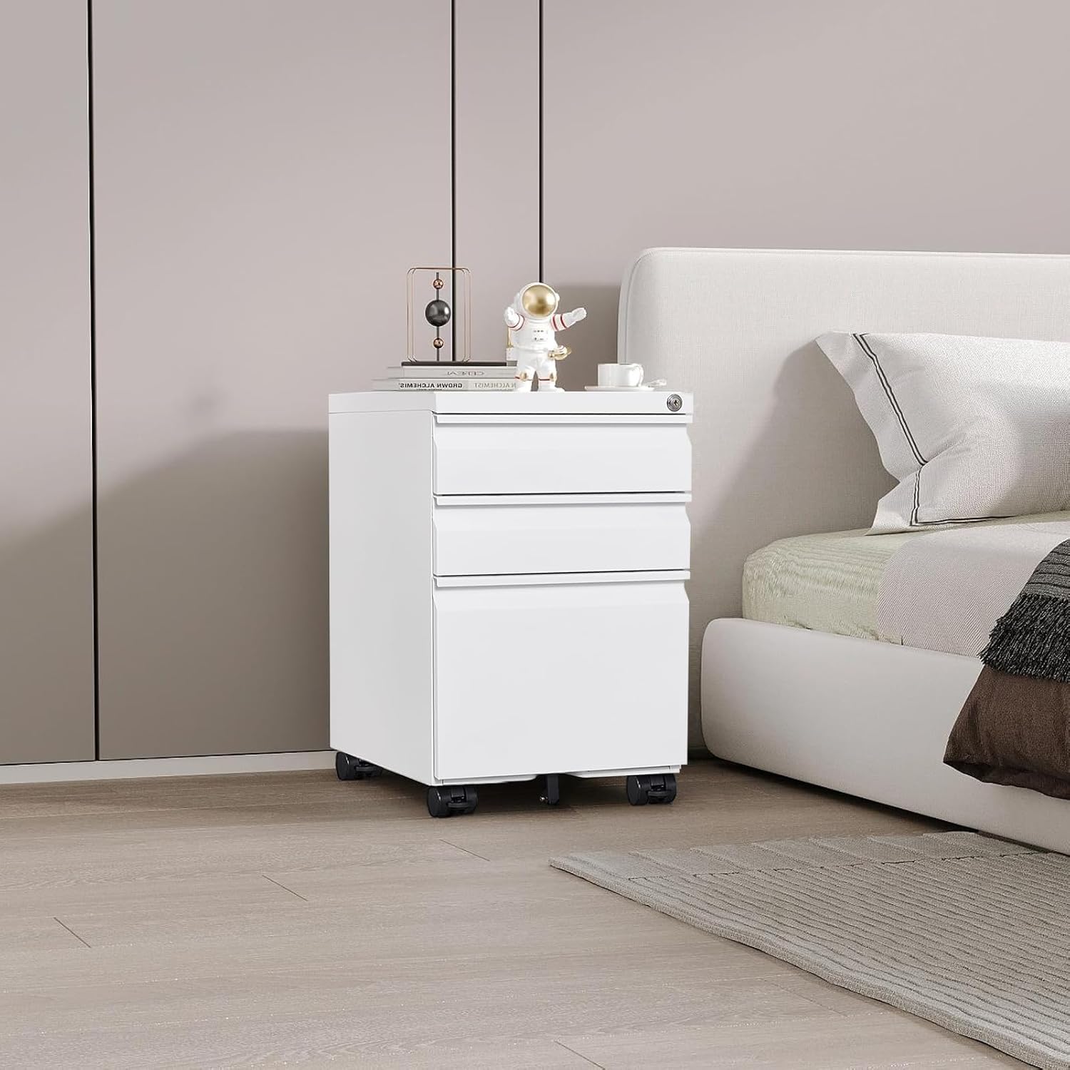 3 Drawer Mobile File Cabinet Under Desk,Metal Filing Cabinet with 5 Caster for Letter Size,White 17.71" D x 15.35" W x 23.62" H