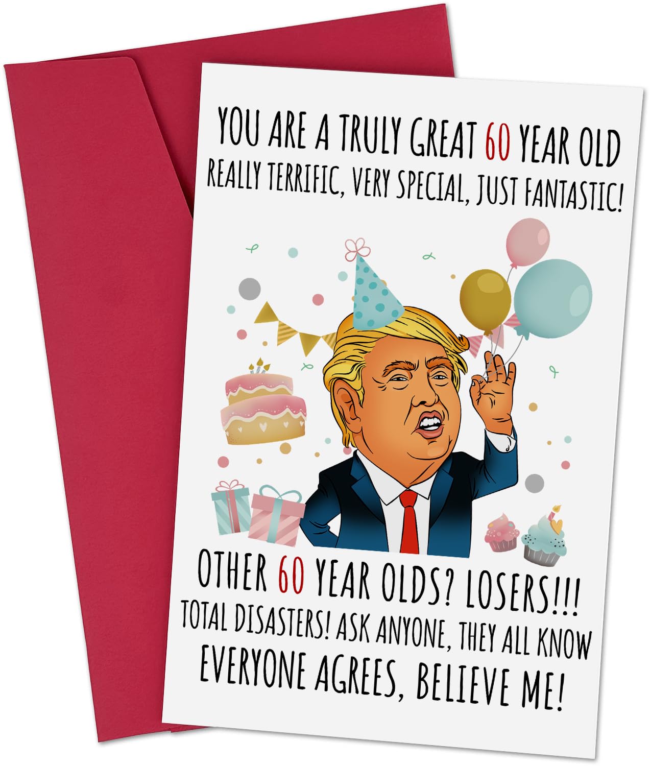 94Bright Funny 60th Birthday Greeting Card for Mom, Wife, Dad, Husband, Grandma, Grandpa, Parents with Red Envelope, Naughty Card, Happy 60th Birthday