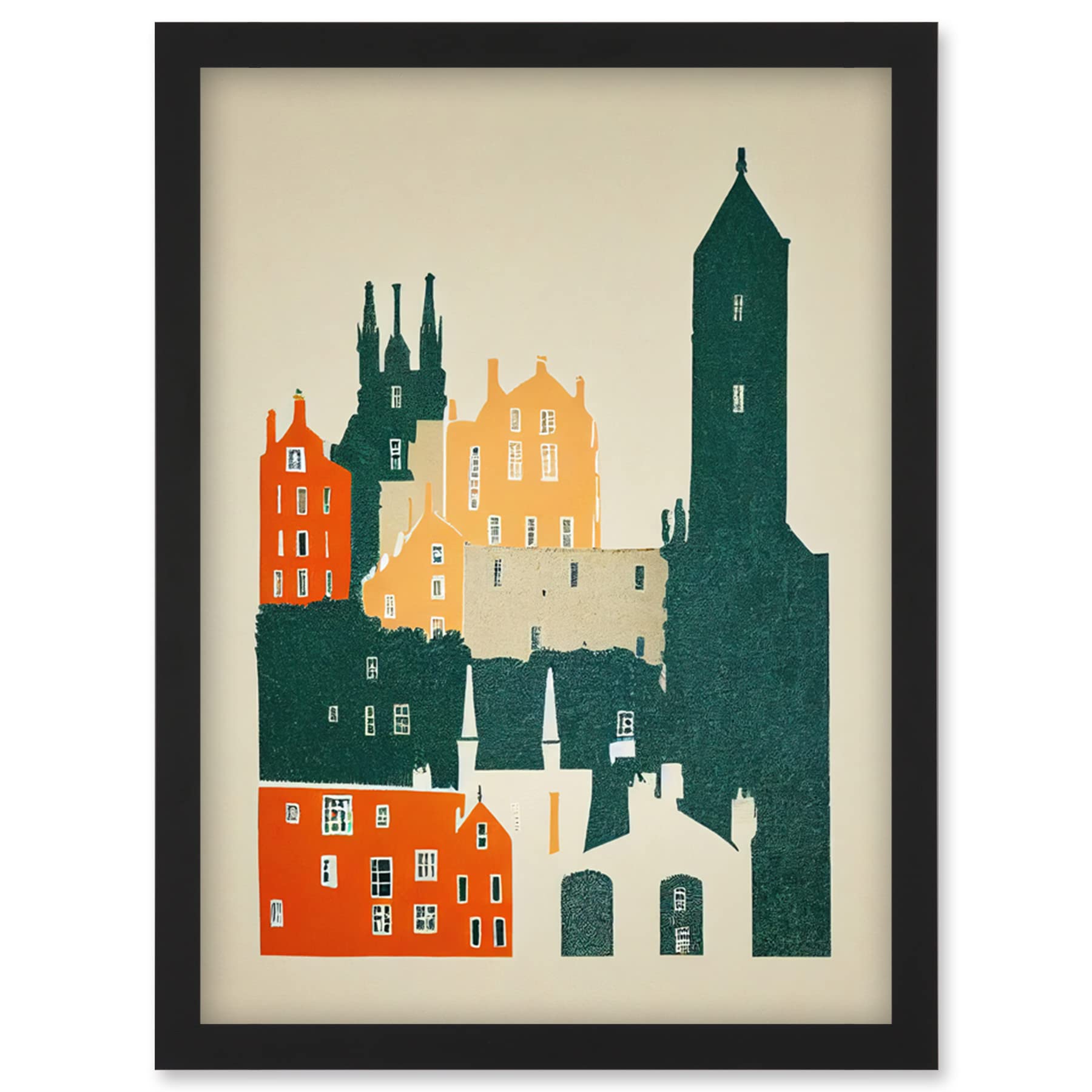 Artery8 Edinburgh Old Town Retro Street Illustration Wall Art PrintA4 Size from B&Q