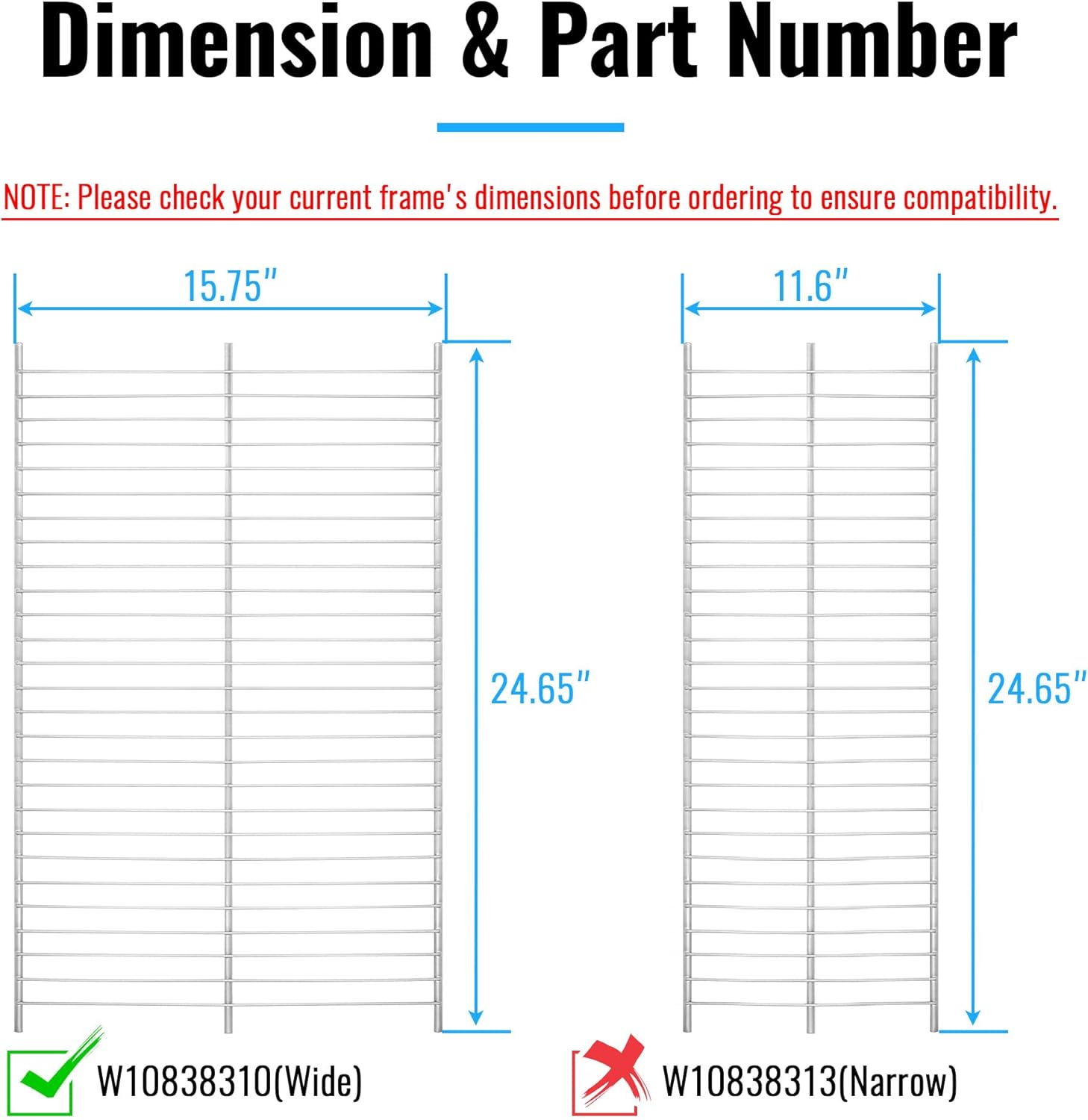 W10838310 Upright Freezer Wire Shelf Compatible with Whirlpool WZF34X16DW04, WZF34X16DW10, WZF34X18DW00 Replaces W11187306, AP5988763, W10581578, 4363360, PS11727968, EAP11727968