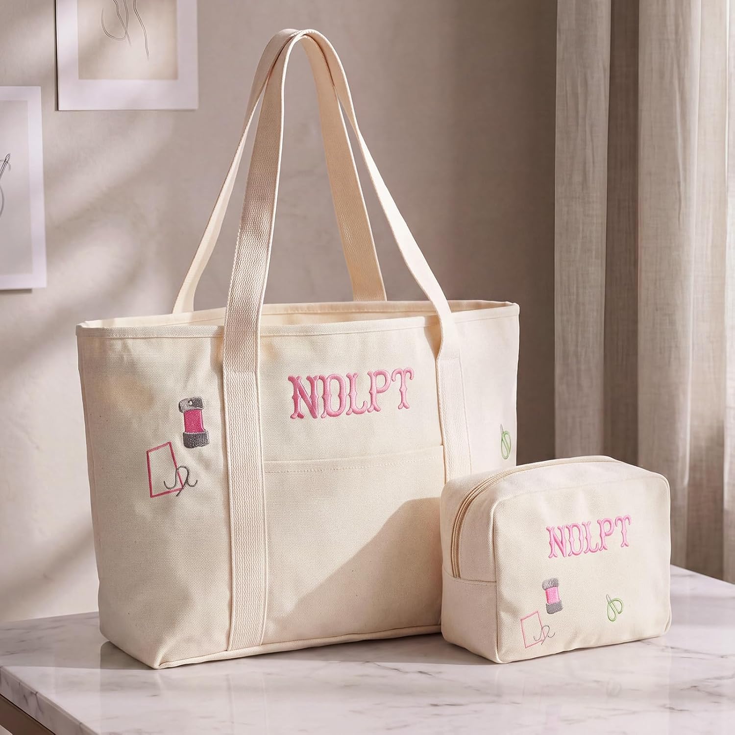 2 Pcs Needlepoint Canvas Tote Bag