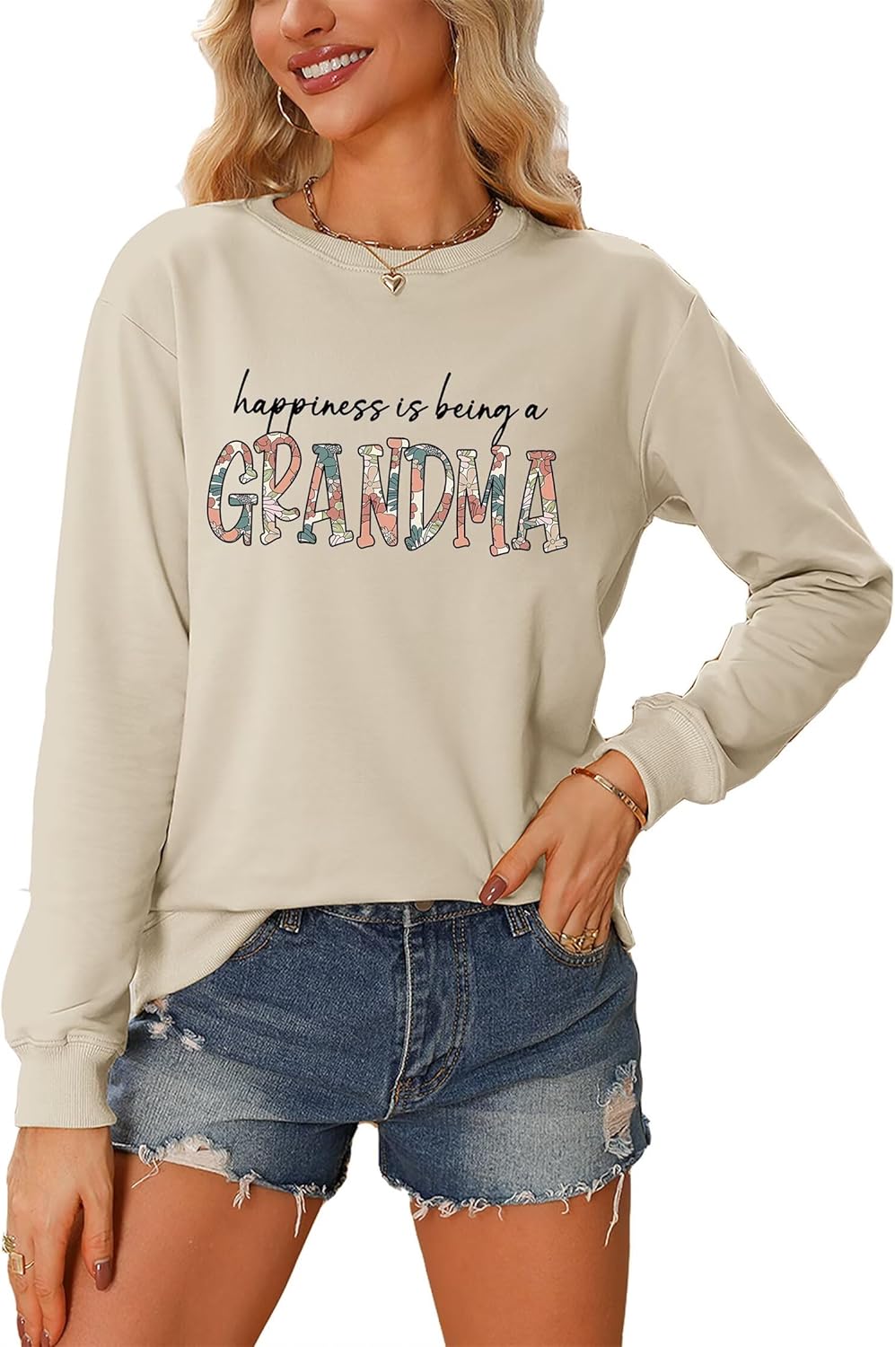 Grandma Sweatshirt Women Happiness is Being a Grandma Graphic Crewneck Sweat Shirts Vintage Nana Fall Pullover Tops - Image 2