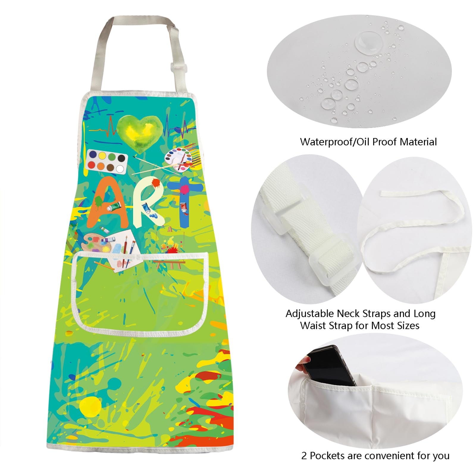 BNQL Painting Artist Apron with Pockets Artist Painter Gifts Art Lover Gift for Art Teacher Apron Painter Aprons (Art apron green) - Image 3