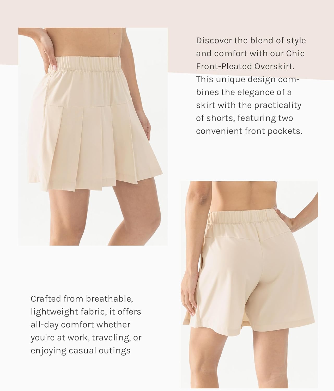 Cosmolle Womens High Waisted Pleated Skorts Tennis Skirt with Shorts Quick Dry Workout Shorts Lightweight Elastic Waist