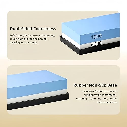 Miniatura 2 de Piedra de afilar de grano 10006000, afilador de cuchillos portátil Bellairis con base de goma antideslizante para cocina, exterior, afilador de