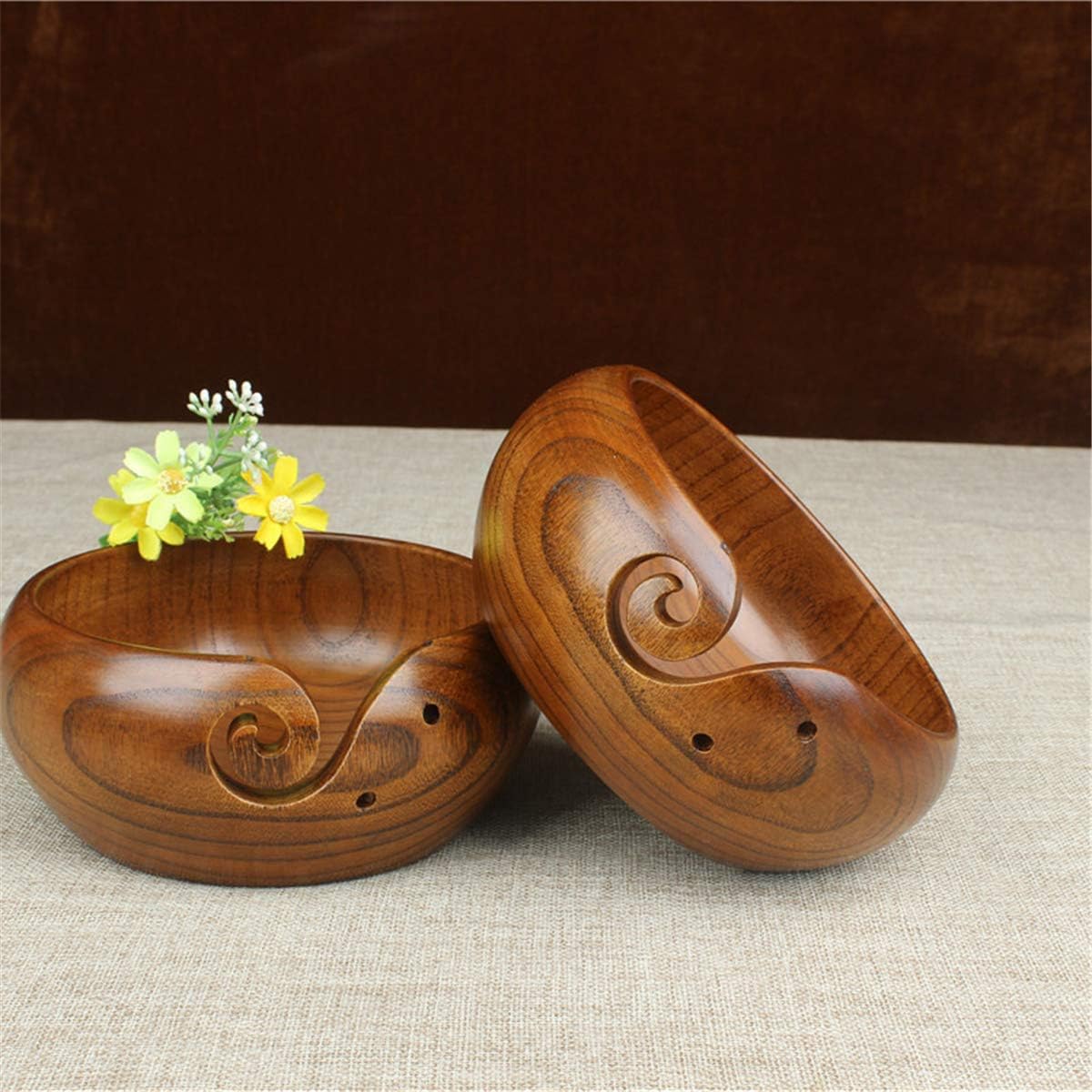 Joyeee Wooden Yarn Bowl Largest, 1 PCS Premium Knitting Storage Accessories & Supplies, Yarn Holder for Knitting and Crochet Yarn Winder, Handcrafted Yarn Ball Bowl Brown Box #04