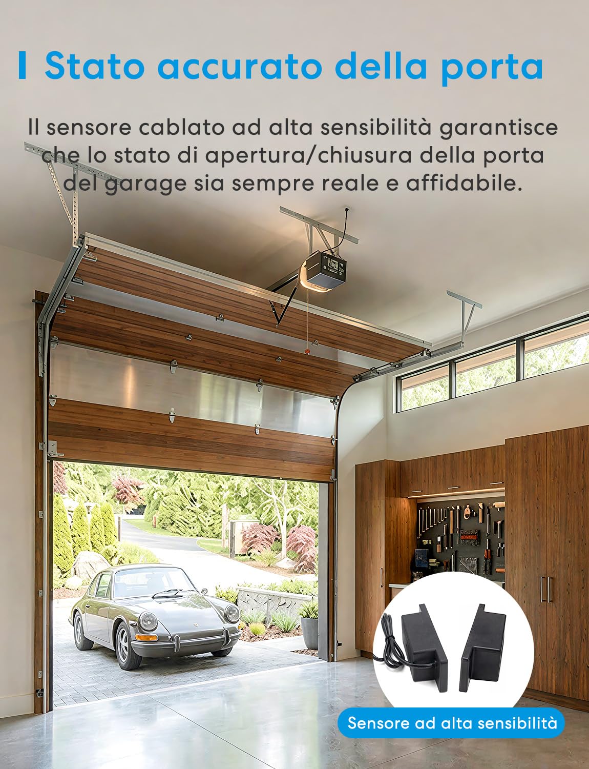 Meross Smart WiFi Garage Controller, Compatibile con Apple HomeKit, CarPlay, Siri, Alexa e Google, Controllo Vocale, Notifiche, Timer, Chiusura Automatica