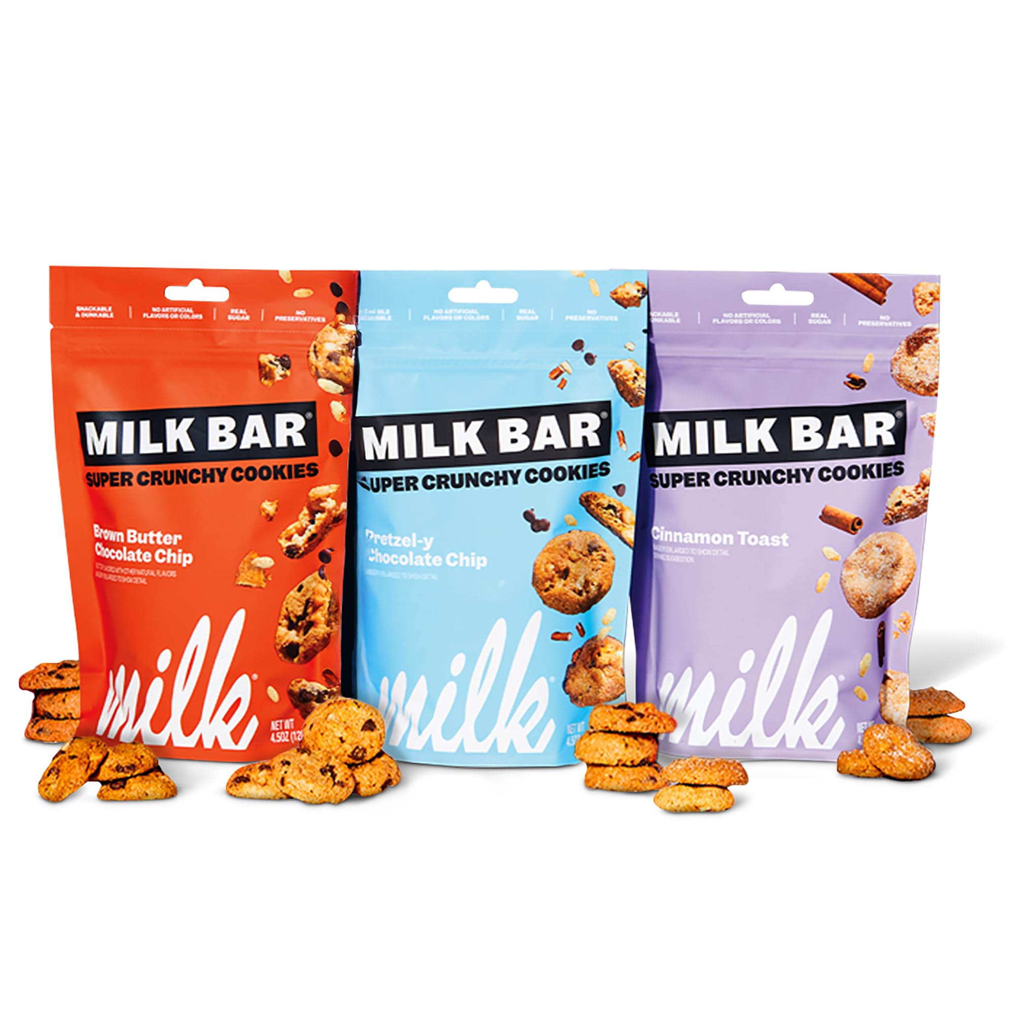 Super Crunchy Cookies – Pretzel, Brown Butter & Cinnamon Toast | Mini Treats for Party Snacking & On-the-Go | Cracker Alternative | No Artificial Flavors | Variety 3-Pack (4.5oz Each)