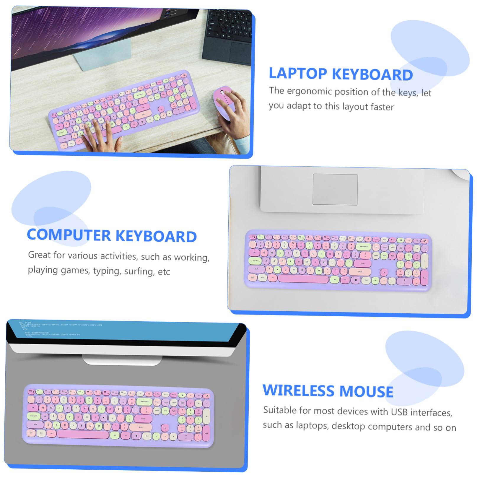 HEMOTON Tastiera e Mouse Wireless Combo Tastiera e Mouse per Computer e Laptop Abs Compatibile con Sistemi Operativi per Ufficio e Digitazione