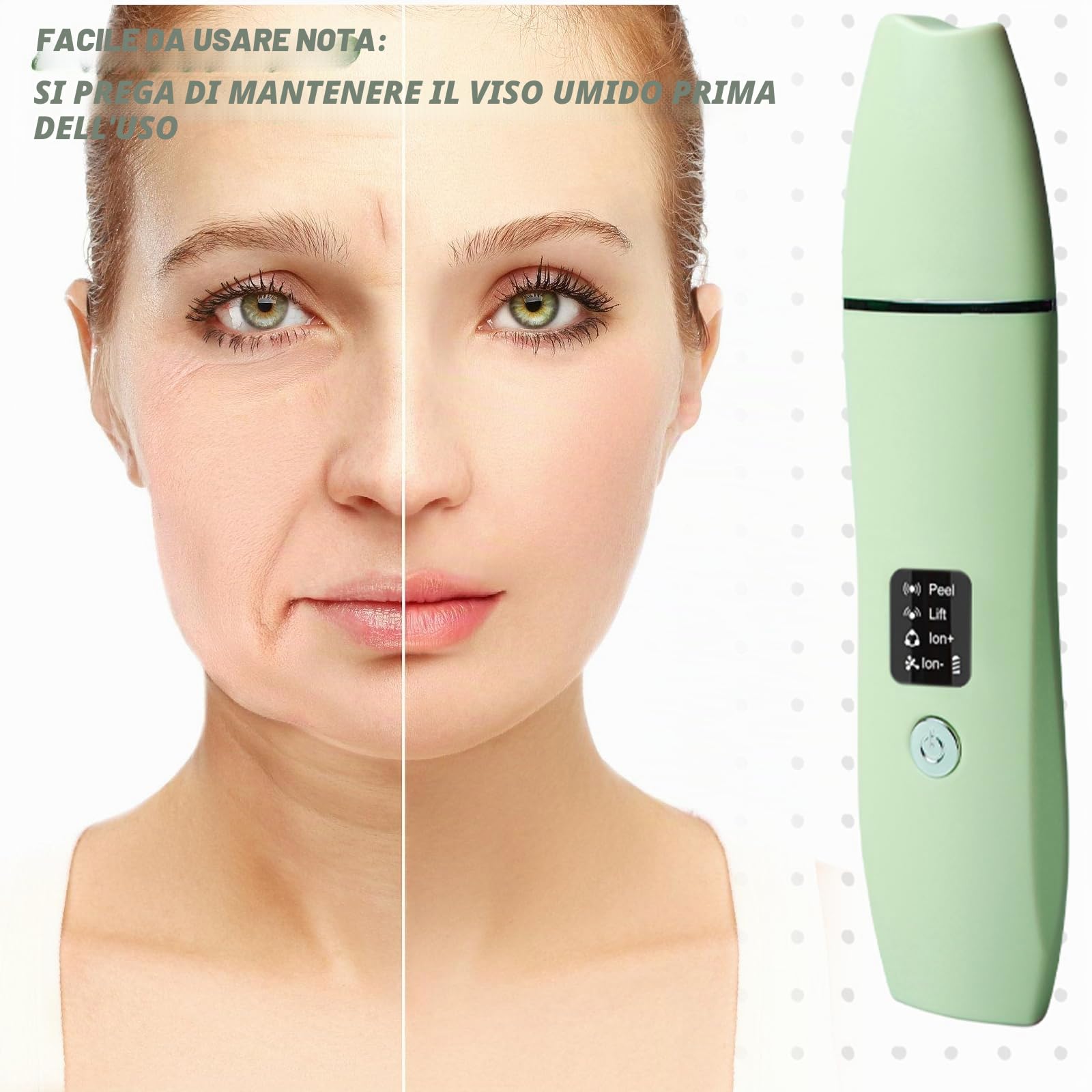 Skin Scrubber - Dispositivo esfoliante ad ultrasuoni, Face Skin Spatula, ricarica TypeC, detergente per pori (verde)