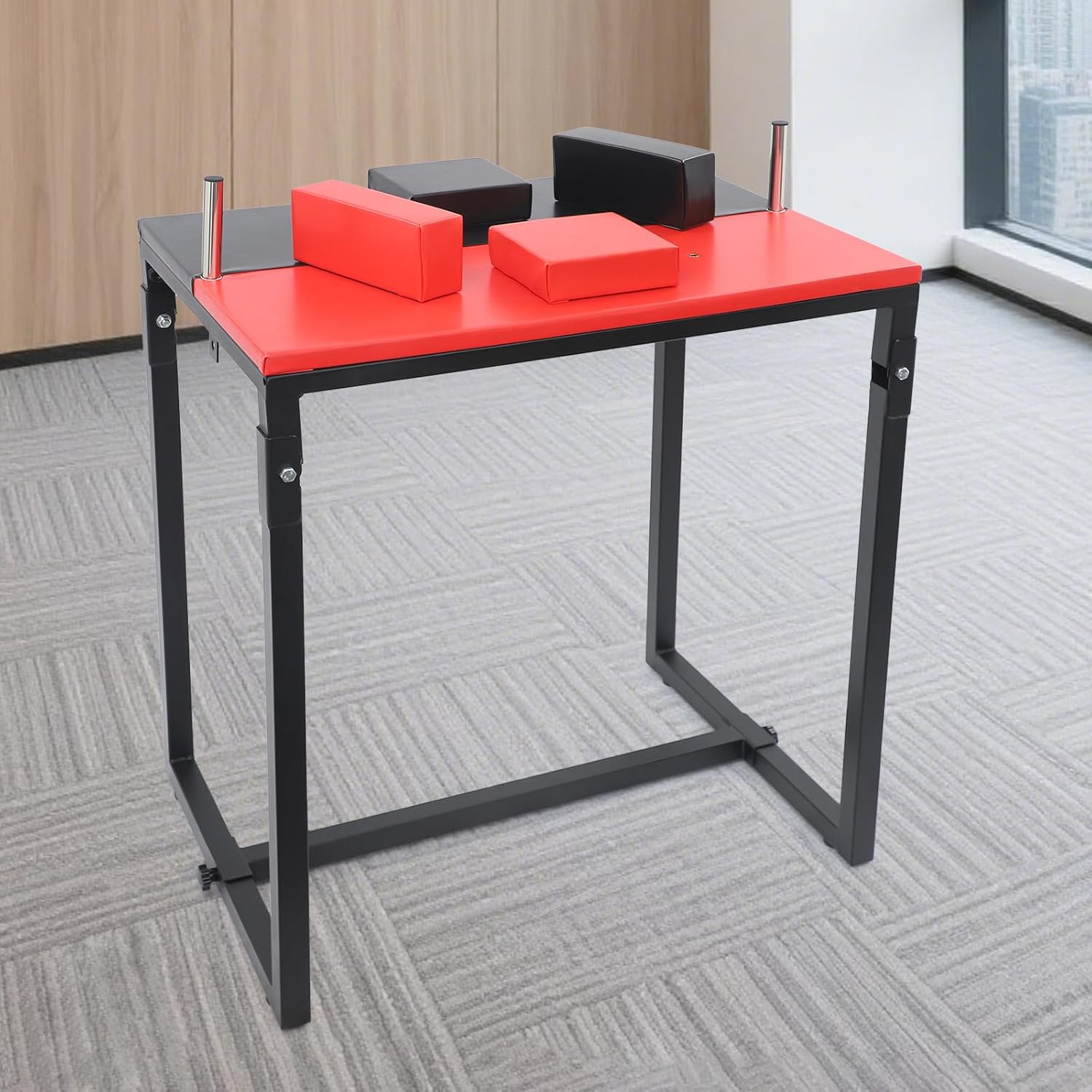 Arm Wrestling Table, Professional Tournament Arm Wrestler Table with Elbow & Forearm Pads, 39.3in Height, Foldable Battle Desk for Home Gym Fitness Training Competition, Black & Red