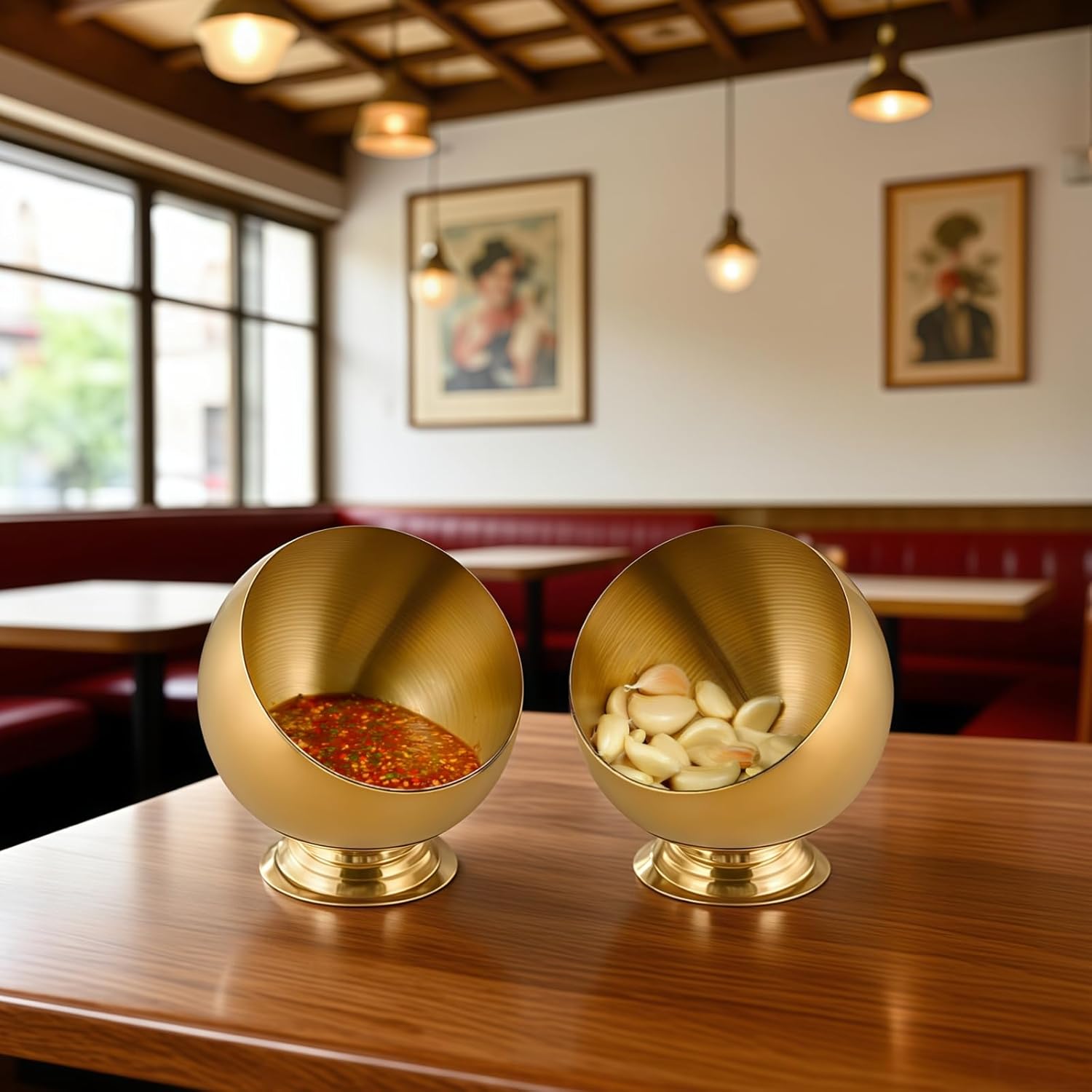 Stainless Steel 22 Cm / 8.7 in Round Bowl, Golden Sauce Dish, Commercial Use, Stable Base, Great for Ktv, Fruit, Coffee Pod, Hot Pot Condiments