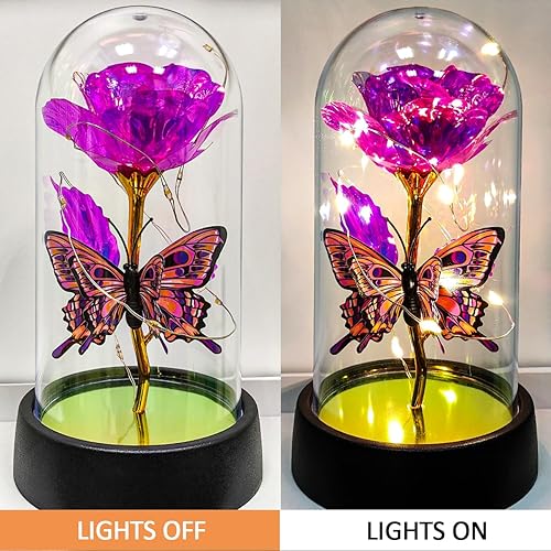 Miniatura 2 de Rosa de cristal en cúpula de cristal, flor iluminada, rosa eterna, regalos del día de San Valentín para ella, para mamá, regalos de mujer para
