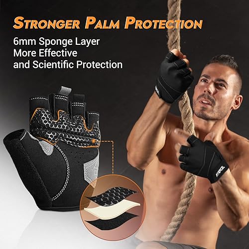 Miniatura 2 de ATERCEL Guantes de entrenamiento para mujeres y hombres, guantes de gimnasio con protección perfecta de palma con silicona antideslizante, guantes