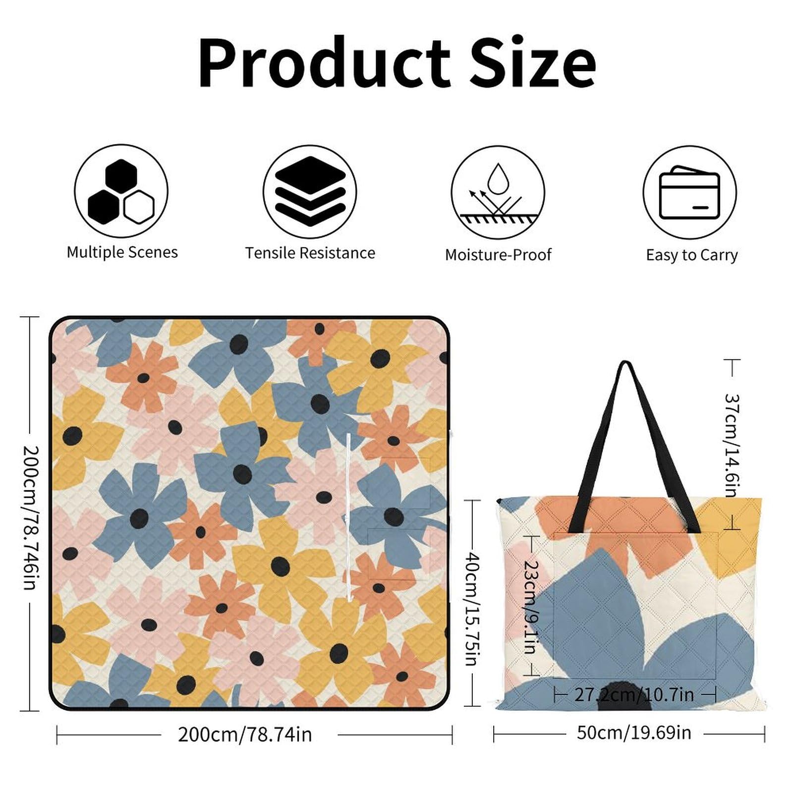 3D Impression Fleurs Cut Clothese Couverture Pique Nique Tapis De Plage Anti Sable Nappe Picnic Tapis Picnic pour Le Voyage, Le Camping, Les Vacances, Etc 200x200cm