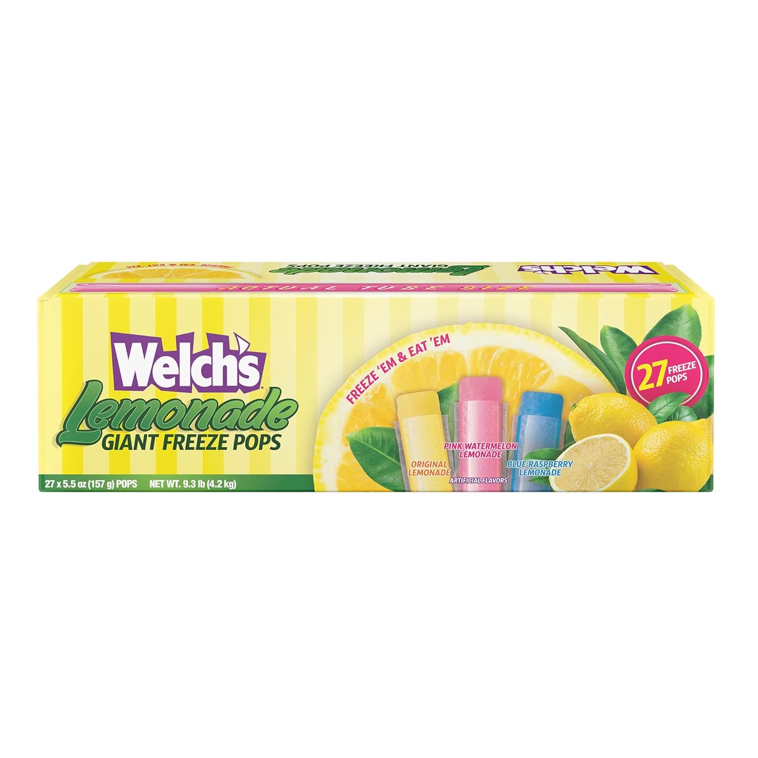 Kisko Freezies Welch's Jumbo Ice Pops 5.5 Ounce, Bulk Variety Lemonade Giant Freezies, 27 Pieces